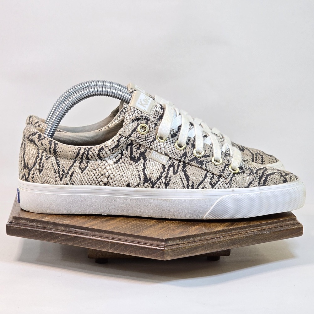 Keds Snake Print Shoes Womens Size 8 Lace Up Beige Black Sneaker WF63677